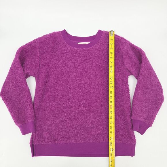 LOFT Sweatshirt Womens Size XS  Purple Crewneck Fuzzy Fleece Faux Sherpa Fall - Picture 4 of 6
